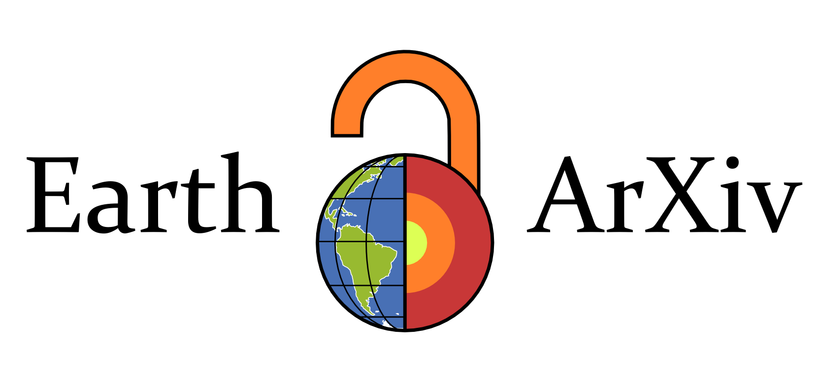 EarthArxiv logo. An open orange lock with blue and green earth surrounded by the text Earth ArXiv